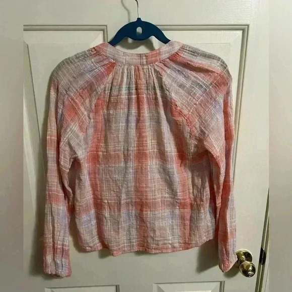 Anthropologie Cloth & Stone Shirred Raglan Blouse Plaid Size XS - Picture 6 of 6